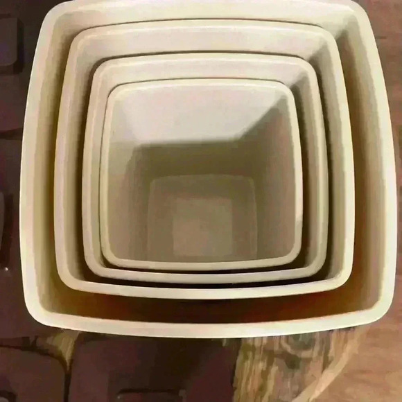 Vtg 4 Piece Kitchen Canister Set Plastic Square Nesting Beige Brown MCM Kitschy - Picture 3 of 11